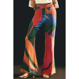 Farm Rio Colorful Leaves Flared Pants Small XS Tropical Lenzing Ecovero Viscose